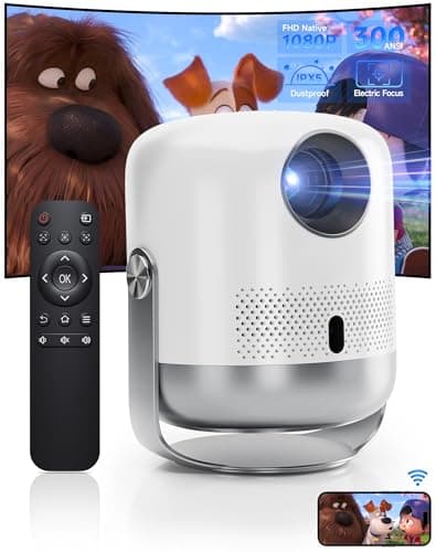 Remote Focus Movie Projector with WiFi 6 and Bluetooth, Native 1080P Smart Portable Room Projector for bedroom, Home Mini Projector 4K Support, Video Projector Compatible with TV Stick