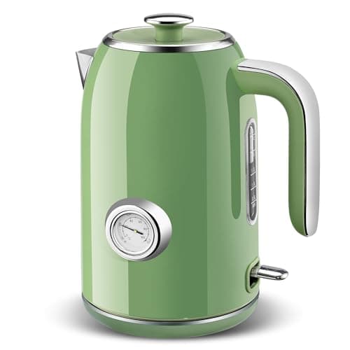 Pukomc Electric Kettle,1.7L Stainless Steel Electric tea kettle with Temperature Gauge, Fast Boiling, Auto Shut - off, BPA - Free, Boil - Dry Protection, (Retro Green)