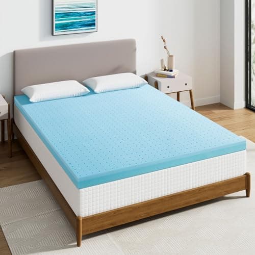 Maxzzz Queen Mattress Topper, 3 inch Cooling Mattress Topper, Memory Foam Gel-Infused Bed Topper, Medium Firm Mattress Topper, CertiPUR-US Certified, Bule 7