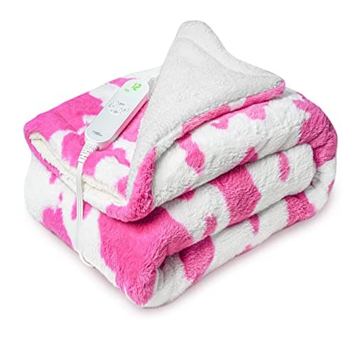 GOQO TOMO Weighted Electric Heated Blanket 36" x 48" Warming Blanket with 12 Heating Levels, Glass Beads, Washable - P36(Pink)