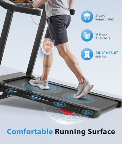 CIIHI Treadmill with 15% Auto Incline - 350 LBS Capacity Foldable Treadmill with Incline and App - Walking Running Machine for Home, Pure Black 8