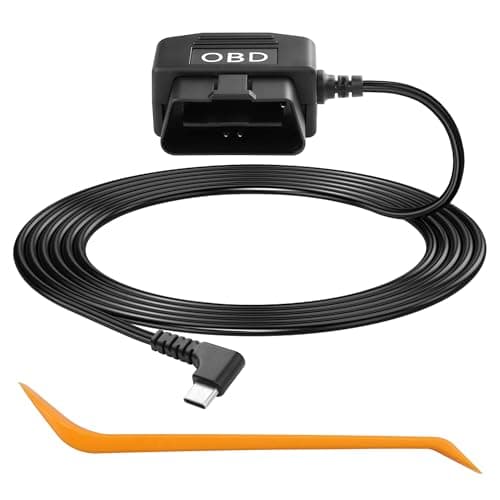 CERRXIAN OBD Power Cable for Dash Camera OBD2 to Type C Adapter Hardwire Charger Cable 24 Hours Surveillance/Acc Mode with Low Voltage Protection 13-40V to 5V 3A (11.5FT/3.5M) (Right Angle USB C)
