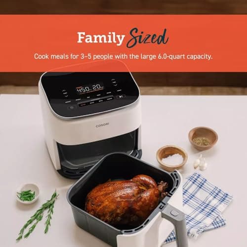 Cosoris 6qt TurboBlaze Smart Air Fryer Cream, 9-in-1 Cooking, 5 Speeds, 5L Capacity, Rapid Heating, Smart App & Voice Control, Dishwasher Safe Basket, Oil-Free Frying, LED Touchscreen 9