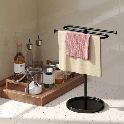 Towel Holder Stand, Stainless Steel Hand Towel Holder Rack for Bathroom Countertop, S-Shape Free Standing Towel Bar Holds 2 Towels for Kitchen Countertop, Black 7