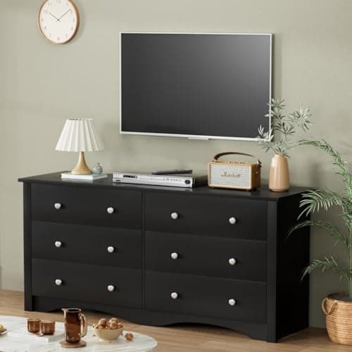 YESHOMY Dresser for Bedroom with 6 Drawer, Wood Wide Chest Storage Organizer and TV Stand for Living Room, Hallway, Dormitory, Black 5