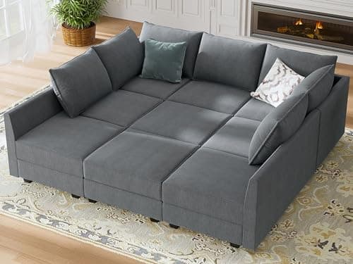 HONBAY Modular Sectional Sleeper Sofa with Storage Reversible Modular Sofa Couch Oversized Sectional Couch Bluish Grey 6