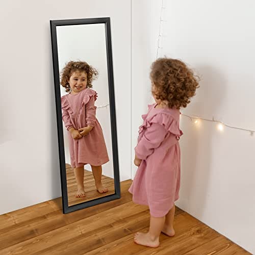NeuType Wall-Mounted Mirror 43"x16" Rectangular Mirror Hanging or Leaning Against Wall Best for Bedroom Living Room Dressing Mirror Polystyrene Frame,Origin Black(No Stand) 5