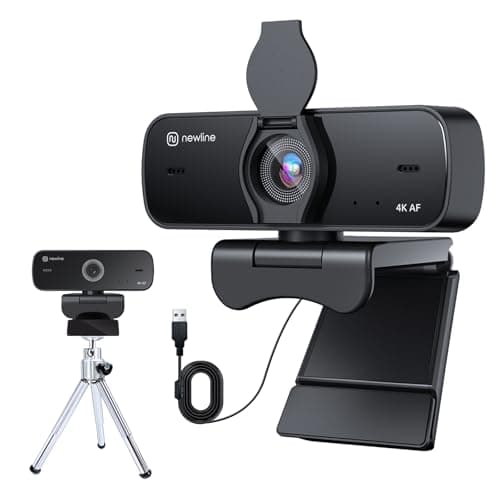 N newline 4K Webcam for PC, 4K UHD USB Webcam with Microphone, Auto Focus, Low Distortion, Privacy Cover, PC Camera w/Tripod Stand for Zoom, Skype, Teams, Laptop, Conferencing, Calling, NewEye 60