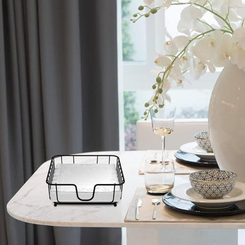 GMFINE Napkin Holder for Table, Napkin Holders for Paper Napkins, Flat Metal Black Napkin Holders for Kitchen & Dining Table, 6.9" x 6.9" x 2.2" Inside Size (Black) 7
