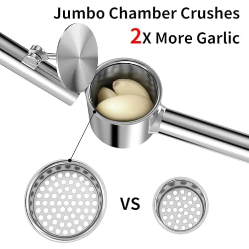 5-in-1 Stainless Steel Garlic Press Set with Jumbo Chamber & Mincer - Heavy Duty Rustproof Garlic Crusher with Ergonomic Handle, Dishwasher Safe, Easy Squeeze Design for Ginger, Nuts, Herbs 6