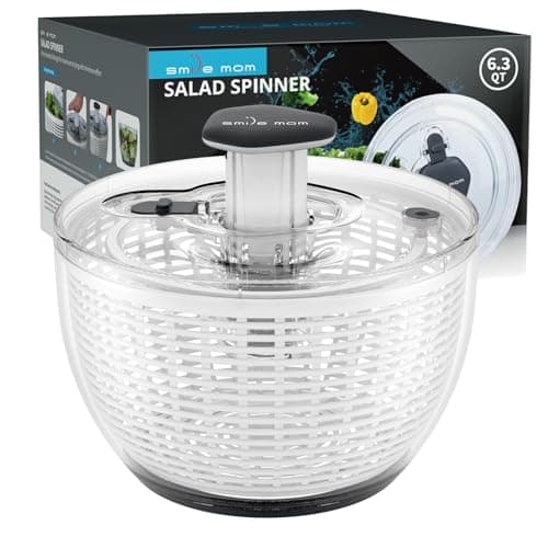 Smile mom Salad Spinner Large Lettuce Spinner Kitchen Gadgets, Large Salad Spinner Vegetable Washer, High Efficiency for Kitchen Washing & Drying Leafy Vegetables, One-Handed Easy Press 6.3 Qt White