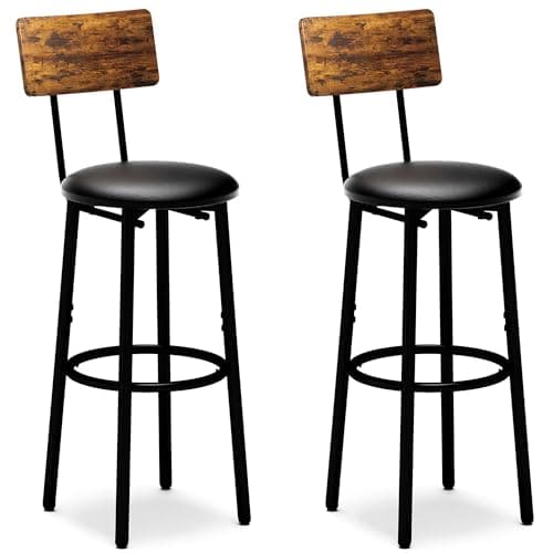 IRCPEN Bar Stools with Back, High Kitchen Barstools with Back, Counter Stools Bar Chairs with Backrest, Footrest, Industrial Seat for Dining Room Kitchen Bar