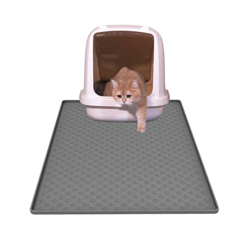 PETORITY Cat Litter Mat, Small 16''x24'' Food-Grade Silicone Litter Box Mat for Litter Trapping, Waterproof, Non-Slip, Easy to Clean,Grey