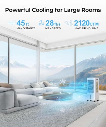 Evaporative Air Cooler with Remote & Timer, 2200+ CFM Portable Fan That Blows Cold Air for Large Room, Home Office, Bedroom - 2.1Gal High-Capacity Tank, 3 Modes, Whisper Quiet 30dB & Sleep Mode 6