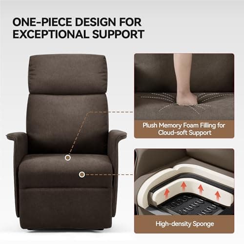 OKUP Power Lift Recliner Chair with Massage and Heat for Elderly, Electric Recliner Chairs for Adults with Side Pocket Remote Control, Infinite Position, Fabric (Brown) 6