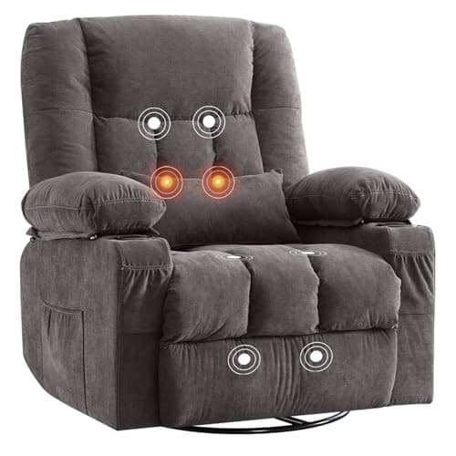 BOSMILLER Massage Swivel Rocker Recliner Chair with Vibration Massage and Heat Ergonomic Lounge Chair for Living Room with Rocking Function and Side Pocket, 2 Cup Holders, USB Charge Port 8