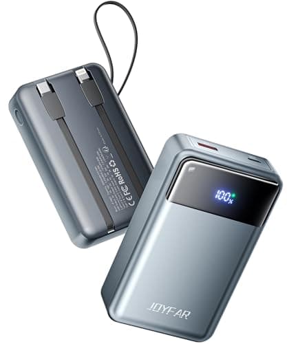 JOYFAR Portable Charger Power Bank - 30000mAh 65W Laptop Travel Essentials Battery Pack USB C Built in Cable Phone Fast Charging Compatible with iPhone 16 15 14 13 iPad MacBook Samsung Google (Grey)