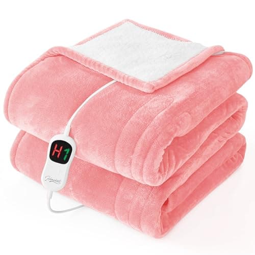 Homemate Electric Heated Blanket Twin - 62"x84" Heating Bed Blankets Throw with 10 Heating Levels 8 Hours Auto Off Fast Heating Over-Heated Protection Ultra Soft Warm Flannel ETL Certified Pink
