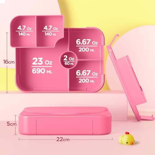 HOMETALL Bento Lunch Box for Kids - Leakproof Bento Box with 6 Compartments Portions Lunchbox for Kids Ages 3 to 7 Back to School, BPA-Free Snack Packing Containers Reusable On-the-Go Meal Prep, Pink 5