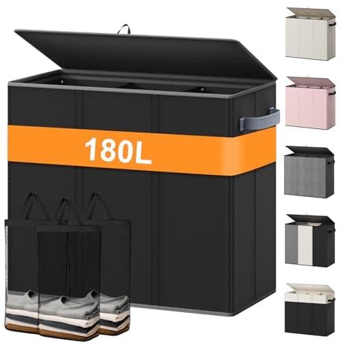 Optish 180L Laundry Hamper 3 Section, Large Laundry Hamper with Lid, Dirty Clothes Hampers with Handles, Laundry Basket Organizer for Laundry, Bedroom, Bathroom, Laundry Sorter Baskets, Black