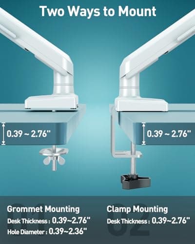 Single Monitor Desk Mount, 13-32 inch Adjustable Full Motion Monitor Arm, Computer Monitor Stand Holder with Clamp and Grommet Base, Fits 4.4 to 22lbs Screens, VESA Mount Bracket, White, Freelift Pro 8