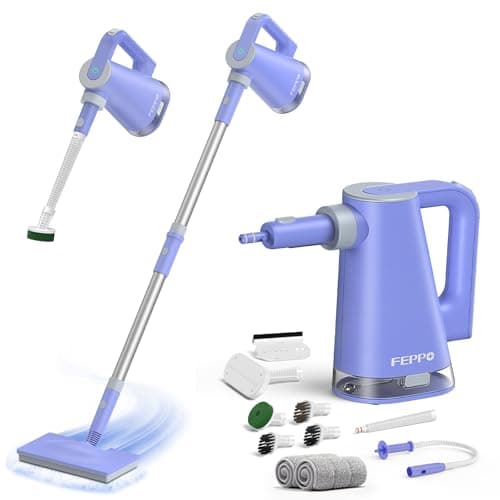 FEPPO Steam Mop with Detachable Handheld Steam Cleaner for Home and Floor Cleaning, 10-in-1 Multi-purpose Attachments & 2 Pads, Powerful Steamer for Floors, Hardwood, Tiles,Grout,Windows,Kitchen,Bath