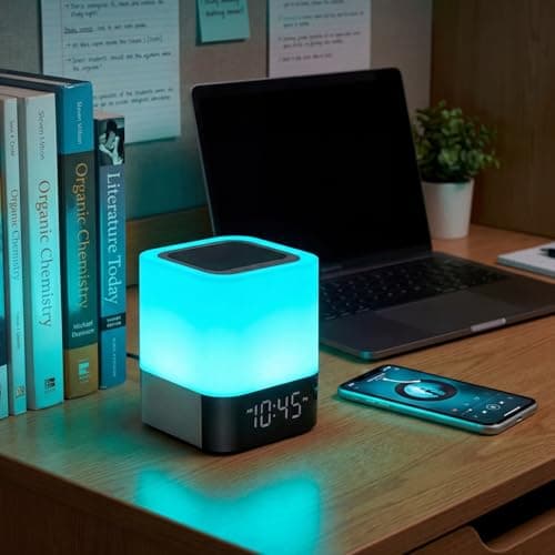 Gallstep Night Lights Bluetooth Speaker, Alarm Clock Bluetooth Speakers Touch Sensor Bedside Lamp Dimmable Multi-Color Changing Bedside Lamp, MP3 Player, Wireless with Lights 9
