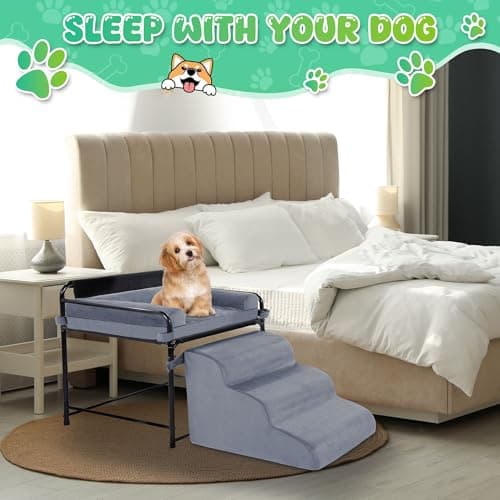 ROYALAY Dog Office Chair with Ramp, Bed, and 3-Step Pet Stairs, Cat Desk Bed, Non-Slip Dog Cot, Indoor Use 7