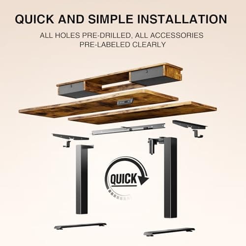 Veken 47.2"×27.6" Standing Desk with Storage Drawers, Adjustable Height Computer Table with Monitor Shelf, Home Office Desk for Study, Gaming, Workstation, Brown 5