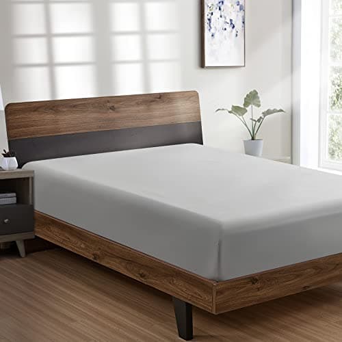FreshCulture Queen Fitted Sheet - Hotel Quality, Ultra Soft & Breathable Brushed Microfiber, Deep Pocket, Cooling Fitted Sheets for Queen Size Bed (Light Grey)
