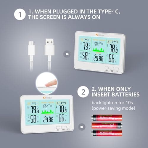 Indoor Outdoor Thermometer and Hygrometer Wireless Weather Stations with 328ft/100m Range, Temperature and Humidity Monitor with Barometer 5
