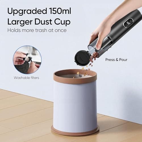 PUFTEM Car Vacuum Cleaner, 15000Pa High Power Handheld Vacuum, LED Display Cordless Car Vacuum, 2 Speeds, 30 Mins Runtime, 150ml Dust Cup, 4 in 1 Portable Mini Vacuum for Car, Home, Office 4