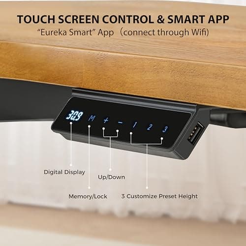 EUREKA ERGONOMIC L Shaped Standing Desk w Solid Wood Tabletop,61" Electric Corner Computer Desk, Adjustable Height Desk w Keyboard Tray,Dual Motor,LED Monitor Stand,Right/Oak 9