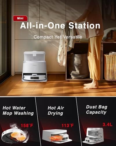 Yeedi M12 Ultra Plus Robot Vacuum & Mop – White Upgraded Version | 11800Pa Stronger Suction, ZeroTangle Hair-Free Brush, Includes 4 Dust Bags, Auto Hot-Water Mop Wash & Dry 7