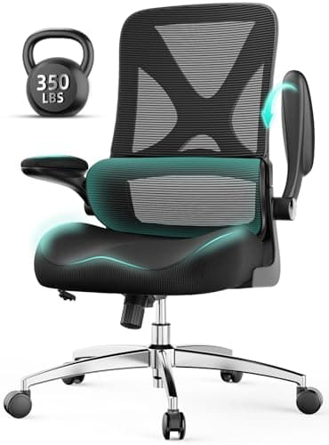 FAMIDOLE Ergonomic Office Chair Mid Back with Integrated Lumbar Support, Adjustable Height, Thick Memory Foam Seat, Rocking Function, 90° Flip-up Armrests – Comfortable Desk Chair for Home Office