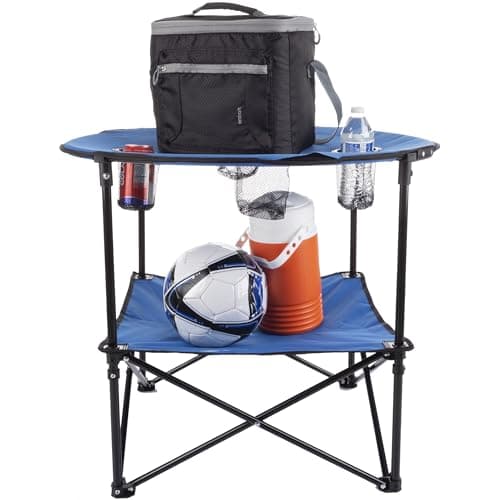 Wakeman Camp Table - Round 2-Tier Folding Table with 4 Cupholders and Carrying Bag - for Camping, Beach, Picnic, Sporting Events, and More Outdoors,Blue 6