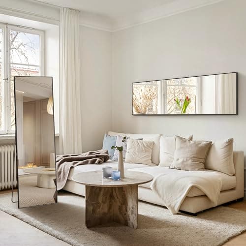 TRAHOME Full Length Floor Mirror 56"x15", Standing Mirror with Aluminum Frame, Large Body Mirror for Bedroom, Living Room and Bathroom, Black 6