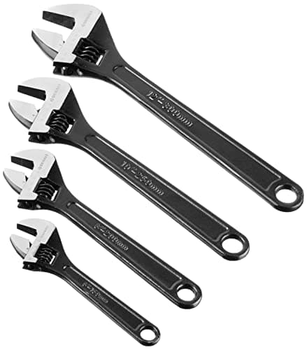 Amazon Brand - Denali Adjustable Black Oxide Wrench Set, 4-Piece (6-Inch, 8-Inch, 10-Inch, 12-Inch)