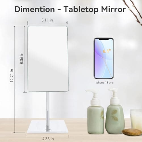 DOWRY 5X Tabletop Magnifying Makeup Mirror Adjustable Rectangular Vanity Mirror for Bedroom 304 Stainless Steel Gifts for Women Wife Mom Teengirls Polished Chrome 6