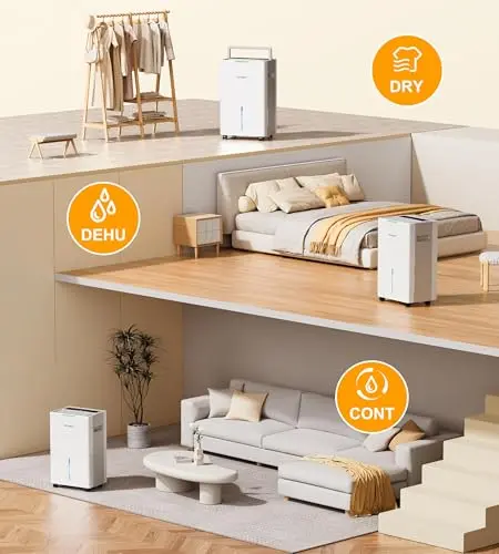 4000 sq.ft Dehumidifier for Basement, 45 Pint Dehumidifiers for Home with Drain Hose, WPSOERT Smart Compressor Dehumidifies for Large Room, Bedroom, 3 Modes, Intelligent Humidity Control, Auto Defrost 6