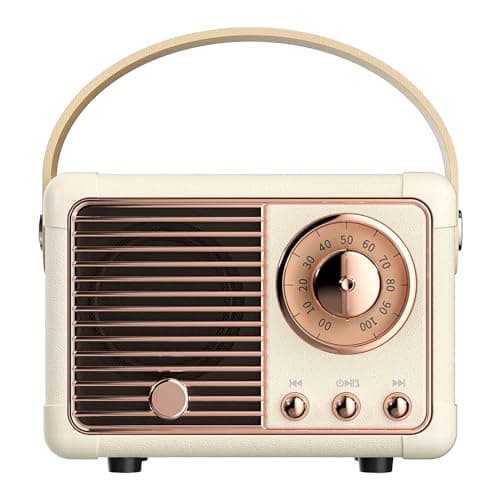 LUKADER Retro Bluetooth Speaker, Vintage Decor, Wireless Portable Mini Bluetooth Speaker, Small Cute Old Fashion Style for Kitchen Desk Bedroom Home Office Party Outdoor Gift (White)