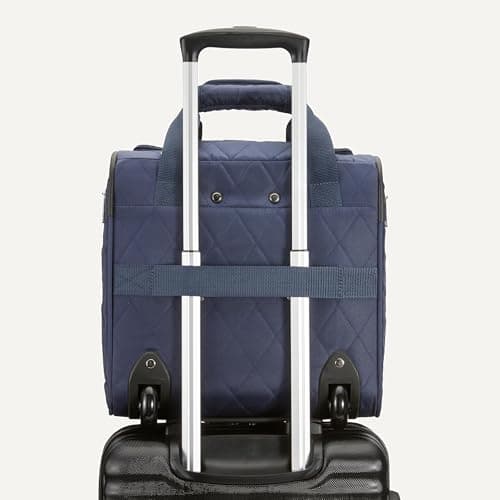 Amazon Basics Underseat Carry-On Luggage with Wheels, 14" Rolling Travel Bag, Fits Under the Seat with Multiple Pockets and Compartments, Navy Quilted 6