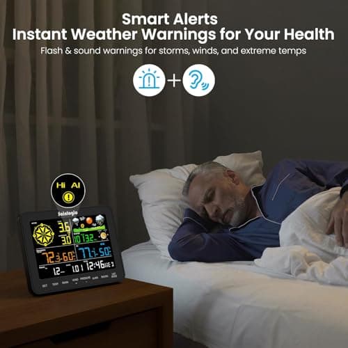Sainlogic Weather Stations Wireless Indoor Outdoor SA6, Weather Station with Rain Gauge and Wind Speed, Weather Forecast, Temperature, Air Pressure, Humidity, Moon Phase, Alarm Clock(No WiFi) 7