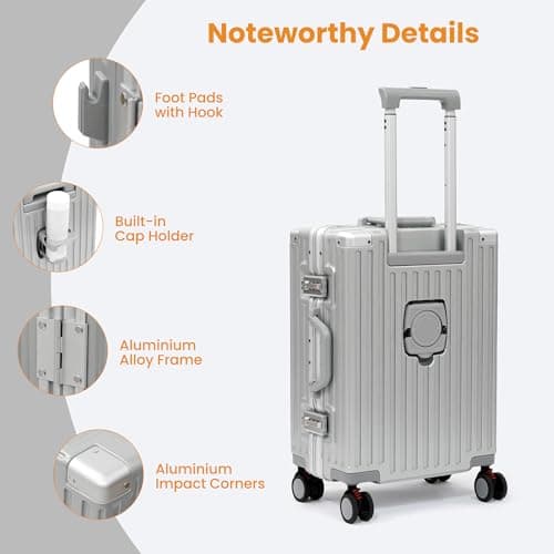 VentureVault Carry On Luggage 22x14x9 Airline Approved, Zipperless Luggage Carry On, Hard Shell Suitcases with TSA Lock, Lightweight Carry On Suitcases with Aluminum Frame (silver, 20inch) 5