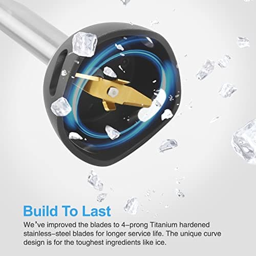 Gavasto Immersion Blender 800 Watts Scratch Resistant Hand Blender,15 Speed and Turbo Mode Hand Mixer, Heavy Duty Copper Motor Stainless Steel Smart Stick with Egg Beaters and Chopper/Food Processor 8