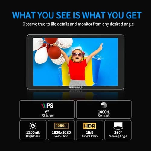 FEELWORLD P6XL 6 inch Built in Battery Aluminium 1200nit Camera Field DSLR Monitor Touchscreen High Brightness Waveform 3D LUT HDR 4K HDMI Input Lightweight 5