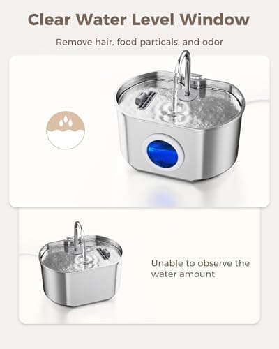 Cat Water Fountain Stainless Steel: 74oz/2.2L Cat Fountain for Drinking- Pet Water Fountain Inside - Automatic Dog Watering Dispenser Bowl - Pet Feeding & Watering Supplies - Water Level Window 6