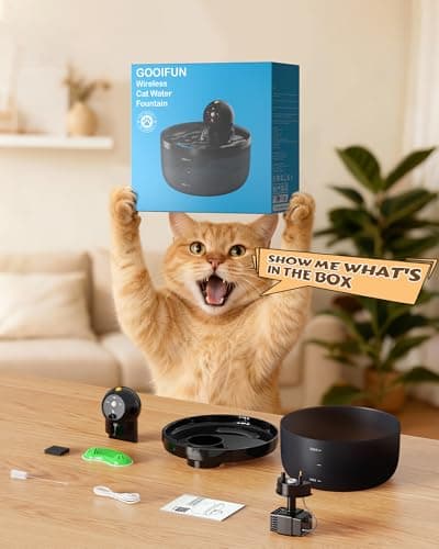 Cat Water Fountain Wireless Cordless: Cat Fountain for Drinking Battery Operated - 88oz/2.6L Black Pet Water Fountain Rechargeable - Quiet Cats Water Bowl Dispenser with Motion Sensor - Small Animals 9