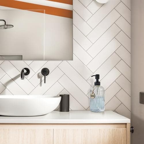 JASAI 18Oz Simple Glass Soap Dispenser with Black Rust Proof Pump,Refillable Kitchen soap Dispenser with Vertical Stripe, Bathroom Soap Dispenser for Dispense Hand soap, Dish Soap, Lotion. 4