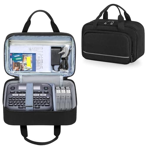 CURMIO Carrying Case Compatible with Brother P-Touch PT-D220/PT-D210 Label Maker, Portable Storage Holder Organizer Bag for Label Printer Machine, Label Tape, AC Adapter, Battery, USB Cable, Bag Only